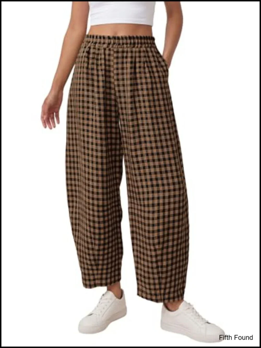Plaid Barrel Pants Women Wide Leg Lounge Trousers Gingham Pull-On